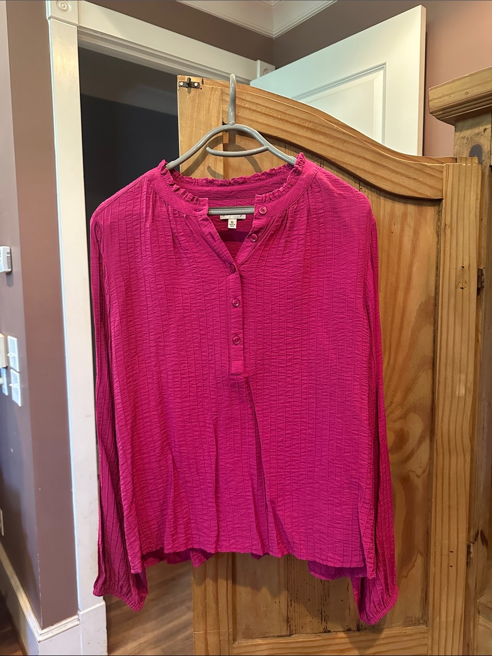 Wonderly Bright Fuchsia Long-Sleeve Henley Top